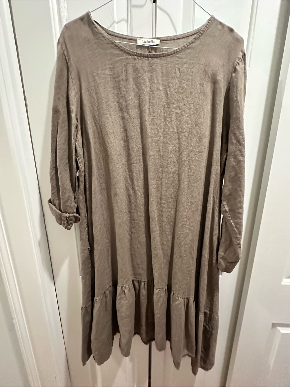 Abella Taupe Ruffle-Hem Tunic Dress